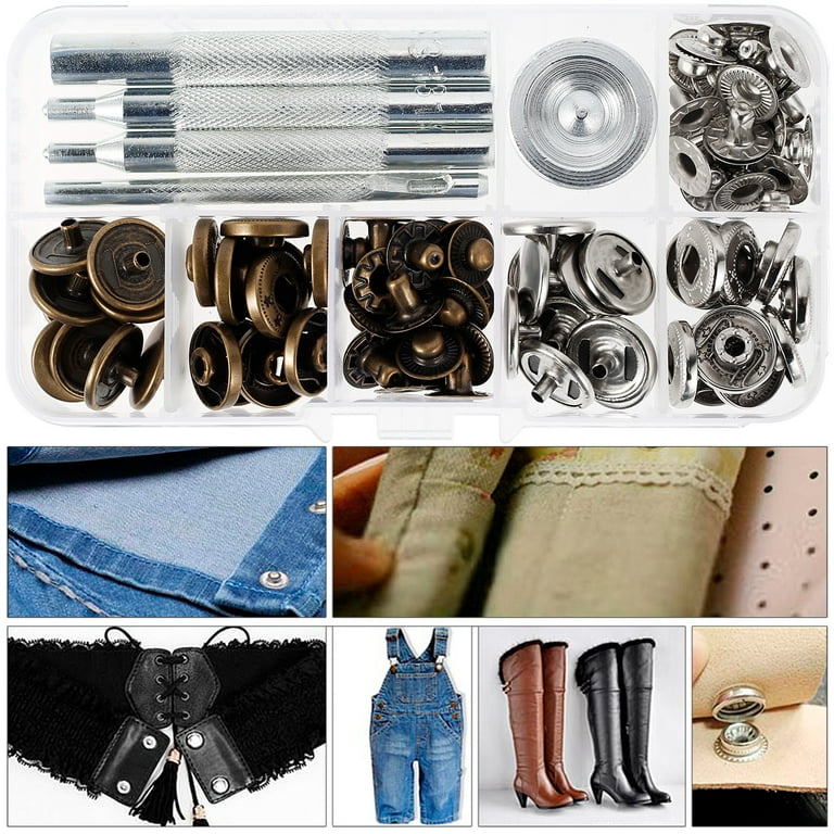 Leather Rivet Kit Metal Snaps Including Snap Button Kit, Screws, Press  Studs, Rivets for Leather, Belt,Jacket, DIY Leather Craft