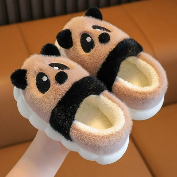 XIMIN Toddler Kids Cute Animal House Slippers Fuzzy Warm Bedroom Shoes with Non-Slip Cartoon Panda Cozy Memory Foam Home Fluffy Slippers