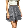 thumbnail image 7 of QATAINLAV Ruffle Skirts for Women Elastic High Waist Cute Tiered Pleated Mini Skirt Casual Comfy Flowy A Line Short Skirts Gray L, 7 of 7