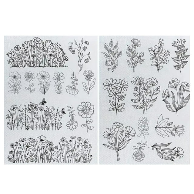 2 Sheets Water Soluble Embroidery Stabilizer DIY Stick Stitch Embroidery Paper with Pre-Printed Flowers Leaves Animals Pattern Beginners Sewing Lover Gift
