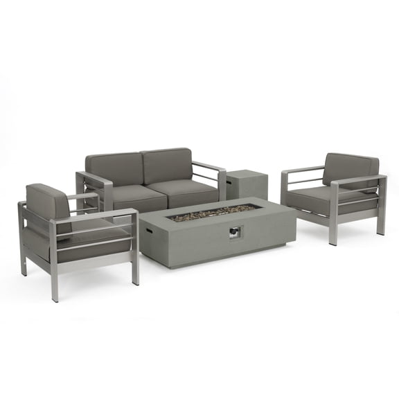 Coral Bay Outdoor 5 Piece Chat Set with Fire Table, Gray and Light Grey