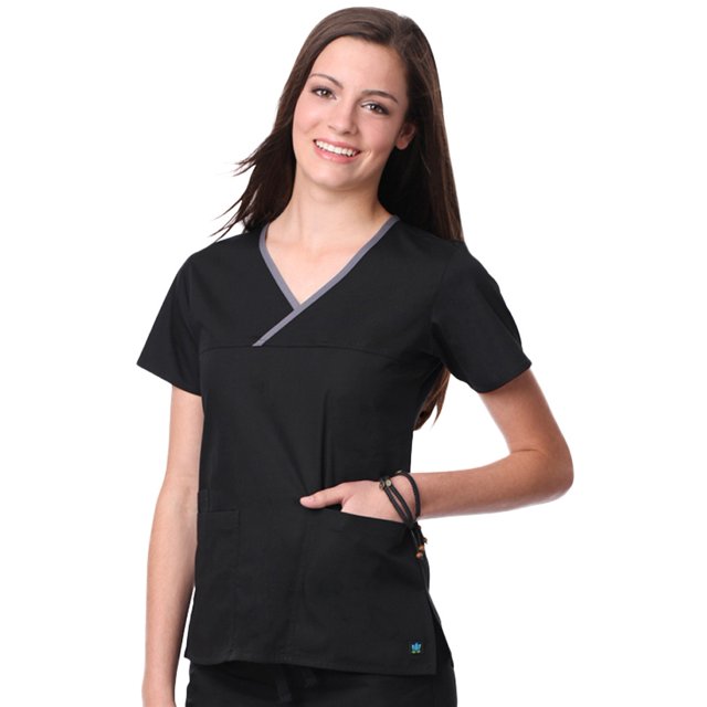 Core by Maevn Women's Y-Neck Mock Wrap Scrub Top, Solid, 1