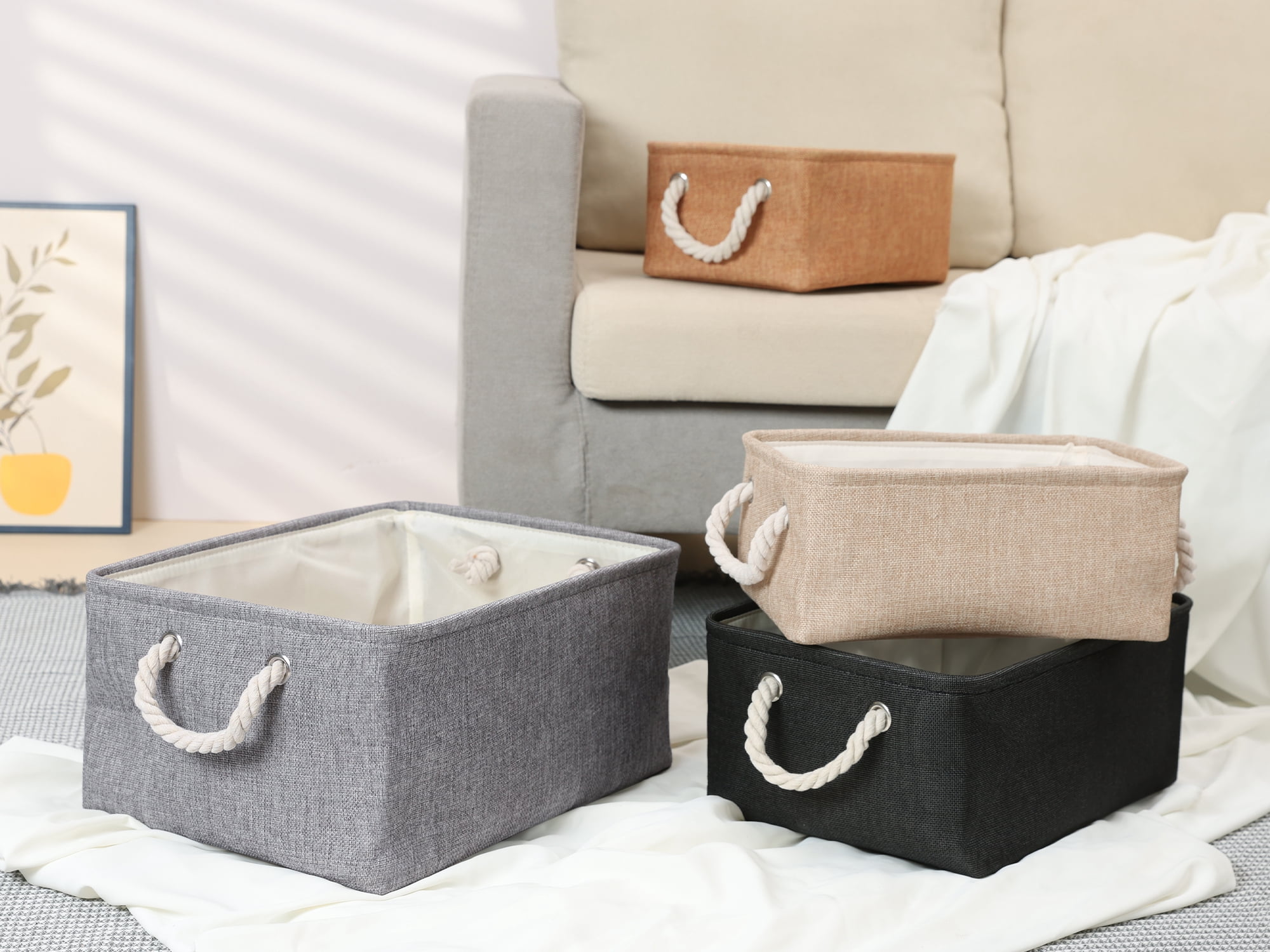 Unique Bargains Storage Bin with Handles for Closet Organizers Black 12.2"x8.3"x5.1"