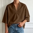 thumbnail image 2 of JIAYUE Men's T Shirt Casual Summer Solid Color Buttons V Neck Short Sleeve Loose Pullover Tops For Relaxed Fit Lightweight Daily Wear And Outdoor Workout For Male Wear, 2 of 8