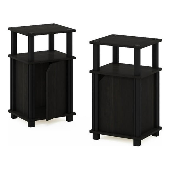 Pemberly Row 3-Tier End Table with Door Set of 2 in Espresso/Black