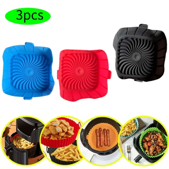 Reusable Silicone Air Fryer Liners 3-PC, Spiral Design Promotes Airflow for Crispy Results, Fits 1-2 Quart Mini Air Fryers