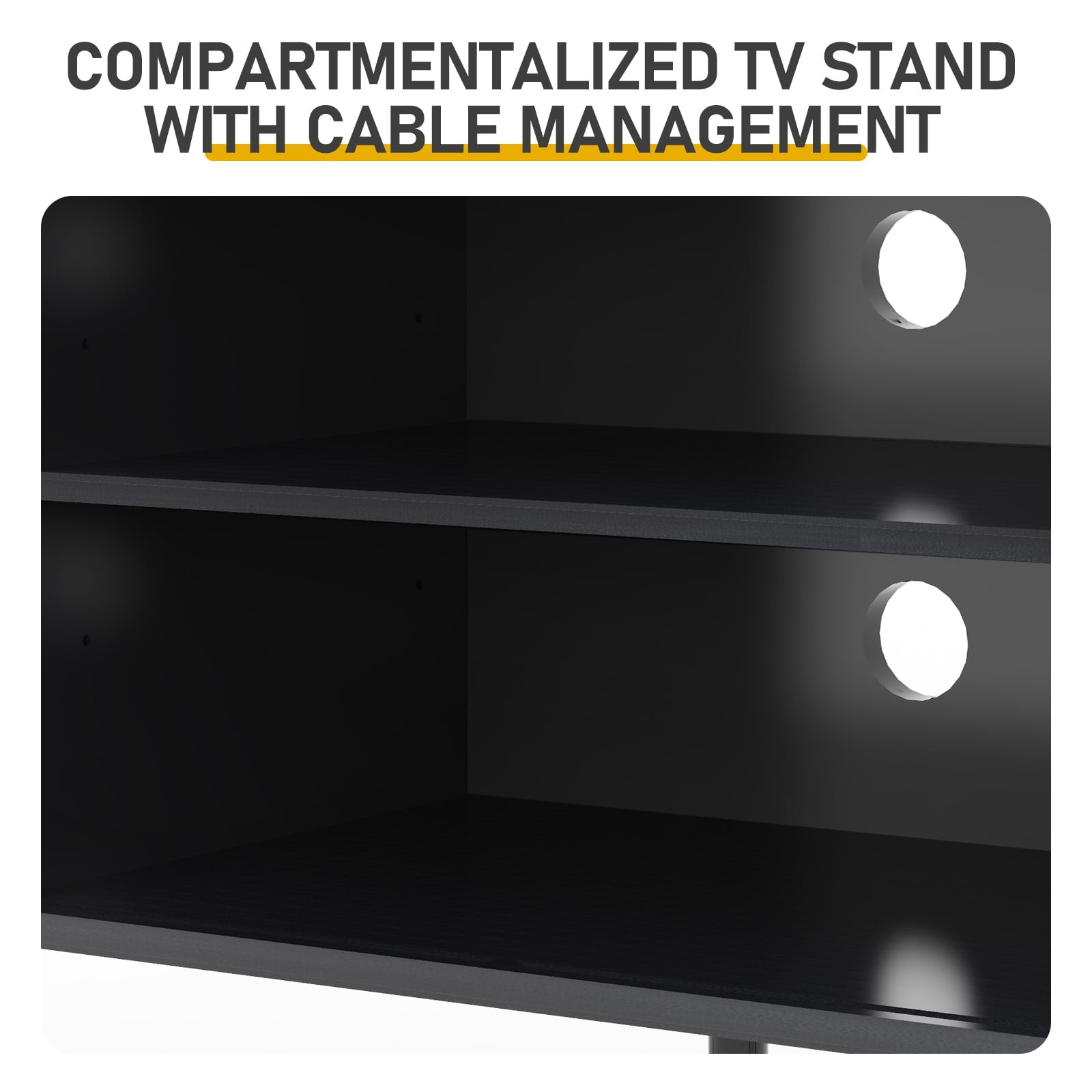 Embossed Particle Board TV Stand, Oval Tabletop 147x35x58cm, Entertainment Center with Slatted Sliding Doors, Modern Media Console Cabinet for Living Room, Black