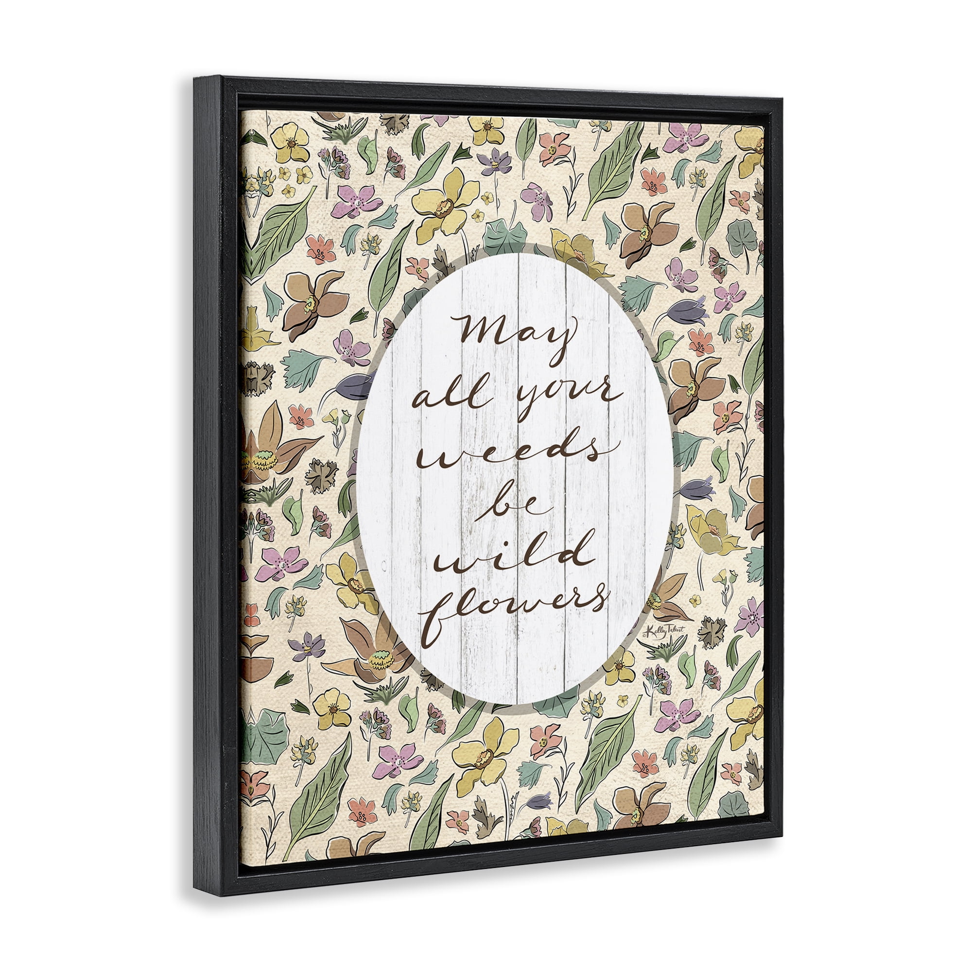 Stupell Industries Sentimental Wildflowers Phrase Plants & Flowers Painting Black Floater Framed Canvas Art Print Wall Art, 17 x 21