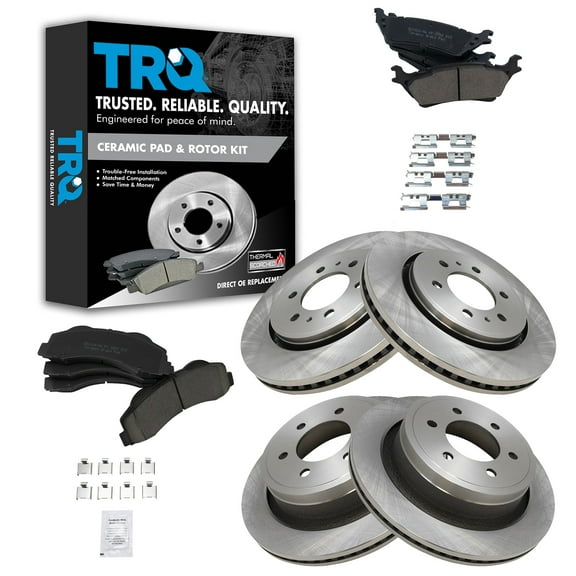 TRQ Front and Rear Brake Pad & Rotor Kit Brake Pads Brake Rotor Ceramic Fits Select 2012-2017 Ford F-150