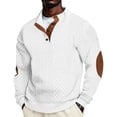 thumbnail image 3 of UDAUDU Men's Casual Sweater Long Sleeve Pullover Knit Jacquard Texture Collar Quarter Button with Elbow Patches Fall Winter Clothes 2XL, 3 of 7