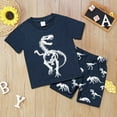 thumbnail image 5 of shoper Toddler Outfits for Boys Crew Neck Dinosaur Print Glow-in-the-Dark Quick Dry Short Sleeve Tee and Shorts Party Outfits Pullover Tops Shorts 2 Piece Outfits Navy 6Y, 5 of 5