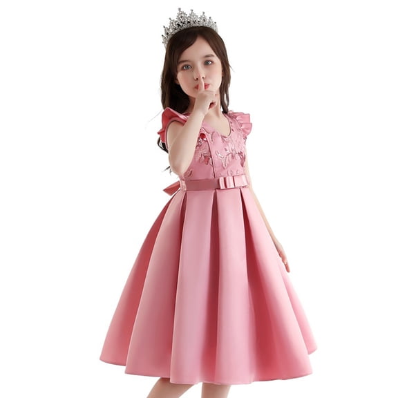 Kids Flower Girl Dresses for Wedding Pink Sleeveless Dress Girls Cute Clothes for Girls 9-10 Years