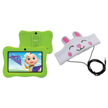 Contixo V9-3 Green 7-Inch Kids Tablet with 16 GB Storage (Green) & H1-Rabbit Kid's Fleece Headphones (Rabbit)