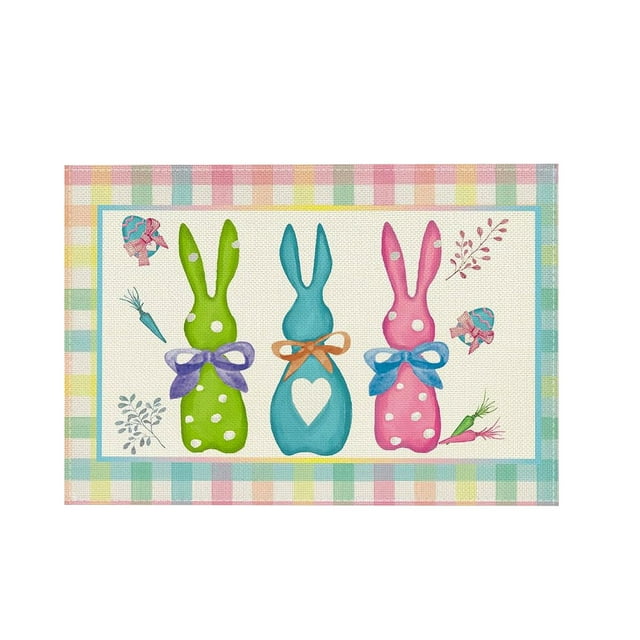 SDNall Easter Table Decorations, Easter Bunny Decorations, Easter Placemats Set - Vintage Table Decorations with Bunny and Chick Designs for Spring Holidays, Placemats for Dining Table