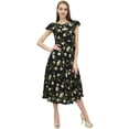 thumbnail image 3 of Bimba Women's Ruffly Sleeve Digital Floral Printed Black Cotton Party Dress-12, 3 of 5
