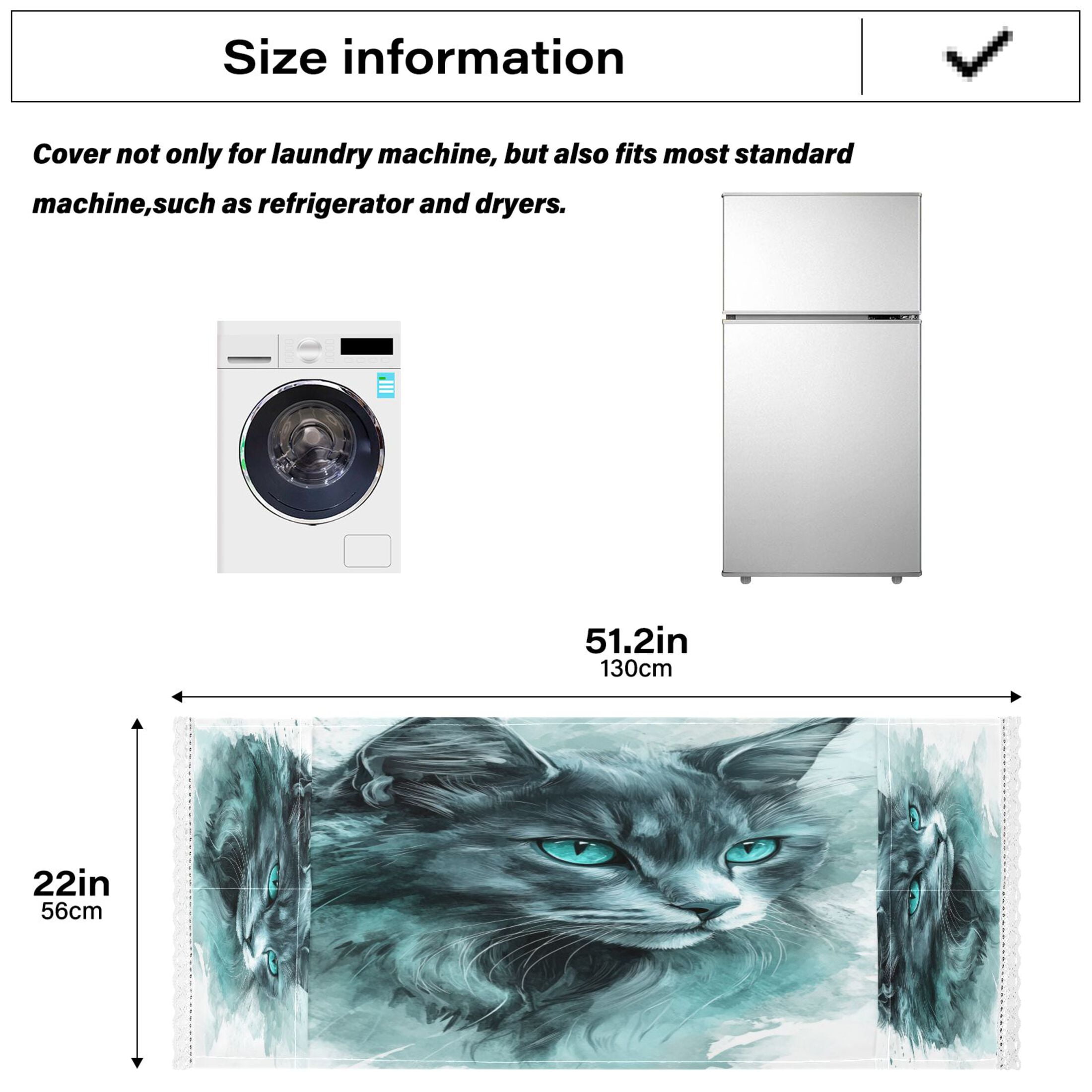 A Grey Cool CatWasher and Dryer Covers Dust-Proof and Oil Resistant Fridge Cover with 4 Storage Pockets Washing Machine Top Cover for Laundry Kitchen Home 51.2 x 22 In