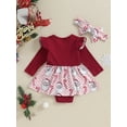 thumbnail image 4 of Suealasg Baby Girls Romper Dress 6M 12M 18M 24M Infant Girls Long Sleeve  Santa Print Skirt Hem Jumpsuits + Headband Set 2PCS Newborn Girl Christmas Outfits, 4 of 9