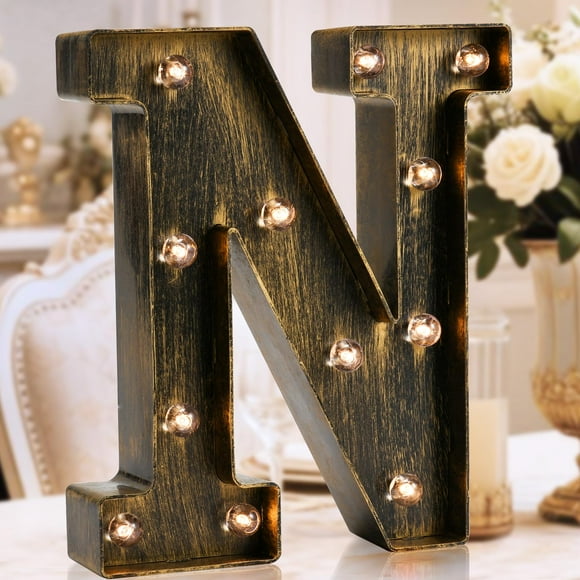 Carpa LED decorativa con letra N OYCBUZO, vintage industrial, 23 cm