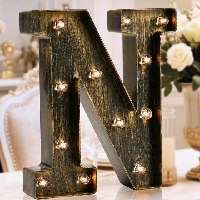 Carpa LED decorativa con letra N OYCBUZO, vintage industrial, 23 cm