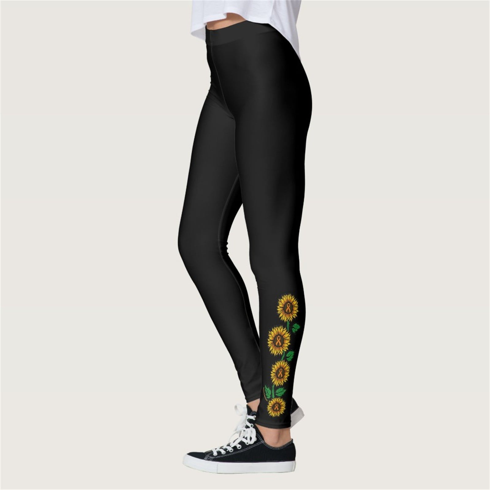Womens Pants Leggings That Hide Cellulite Women Fashion Sunflower Print Tights Leggings Control Yoga Sport Leggings for Adult Female Clothes Black