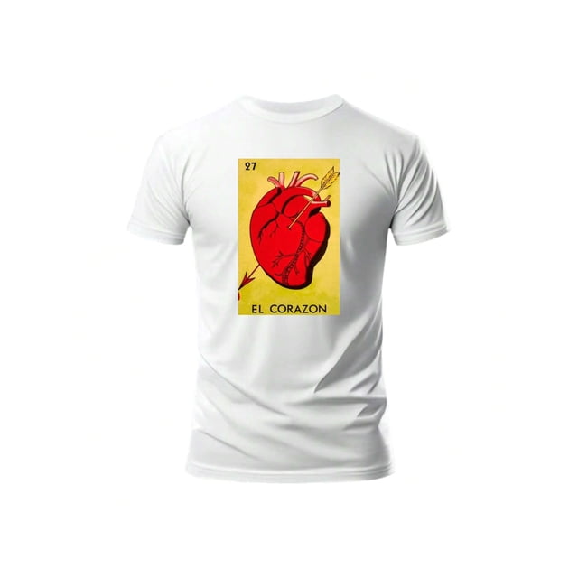 Playera Con Estampado De El Corazon De La Loteria Mexicana Tradicion Mexicana Color Blanco Talla Mediana Marca Emil SaEs