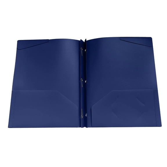 ZTTD Folders with Pockets and Prong with Fasteners, 1 Pack 2 Pocket Folders 3 Prong Folders, Plastic File Folders with Business Card Holder, Home Office Supplie, Letter Size (Z04-Dark Blue)
