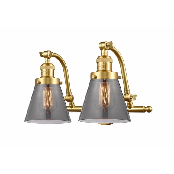 515-2W-SG-G63 Innovations Lighting Cone - 2 Light Bath Vanity In Industrial Style-12 Inches Tall and 18 Inches Wide-Satin Gold Finish-Light Smoke