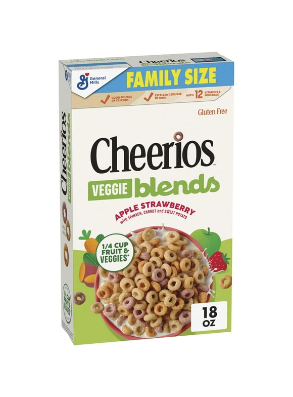 Cheerios Veggie Blends Breakfast Cereal, Apple Strawberry Flavored, Family Size, 18 oz