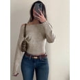 thumbnail image 4 of Women'S Cropped Sweaters Long Sleeve Off the Shoulder Sweater Y2k Going Out Tops Khaki M, 4 of 9