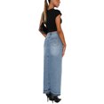 thumbnail image 4 of Sunisery Denim Casual High Waisted Solid Split Long Skirt (Women's), 4 of 7