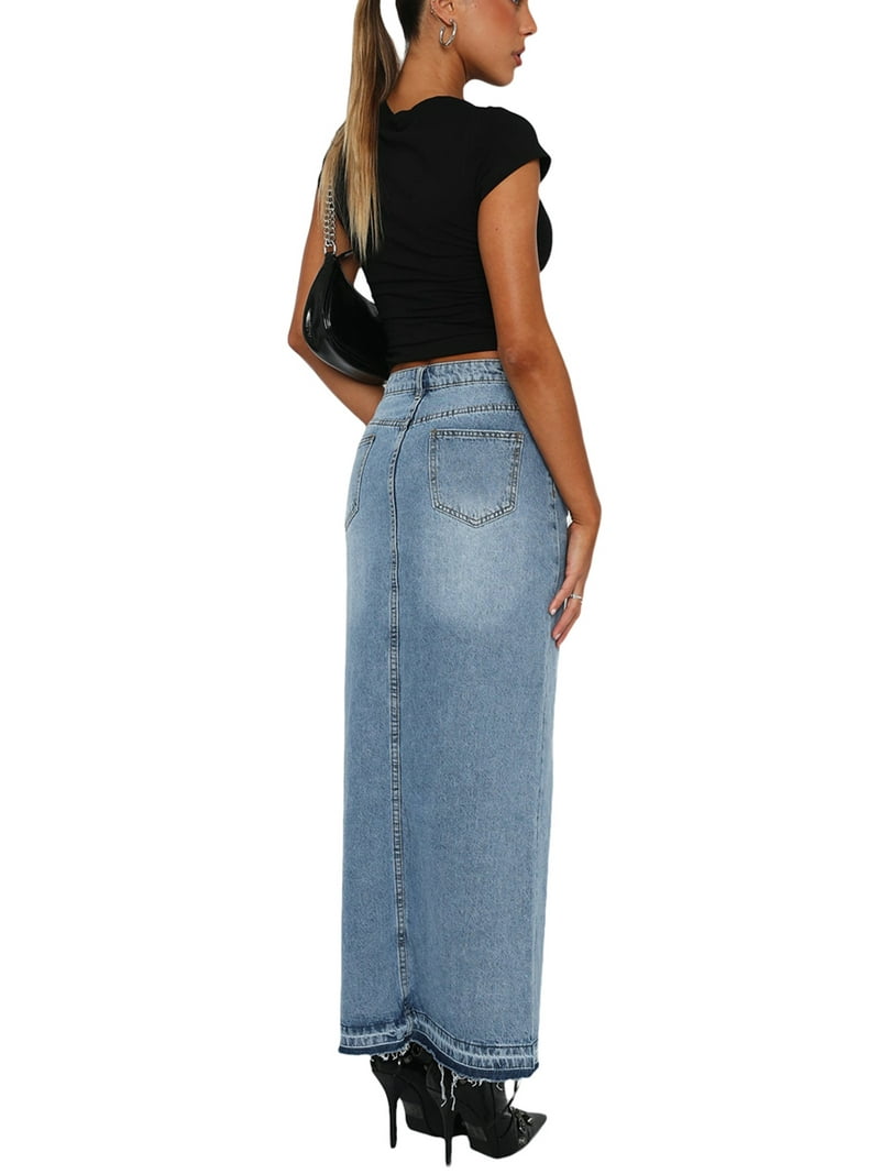 Wassery Women's Casual Denim Skirt High Waisted Solid Button Wassery Women's Casual Denim Skirt High Waisted Solid Button
