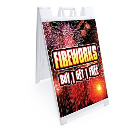 A-frame Sidewalk Fireworks Buy 1 Get 1 Free Sign With Graphics On Each Side | 18