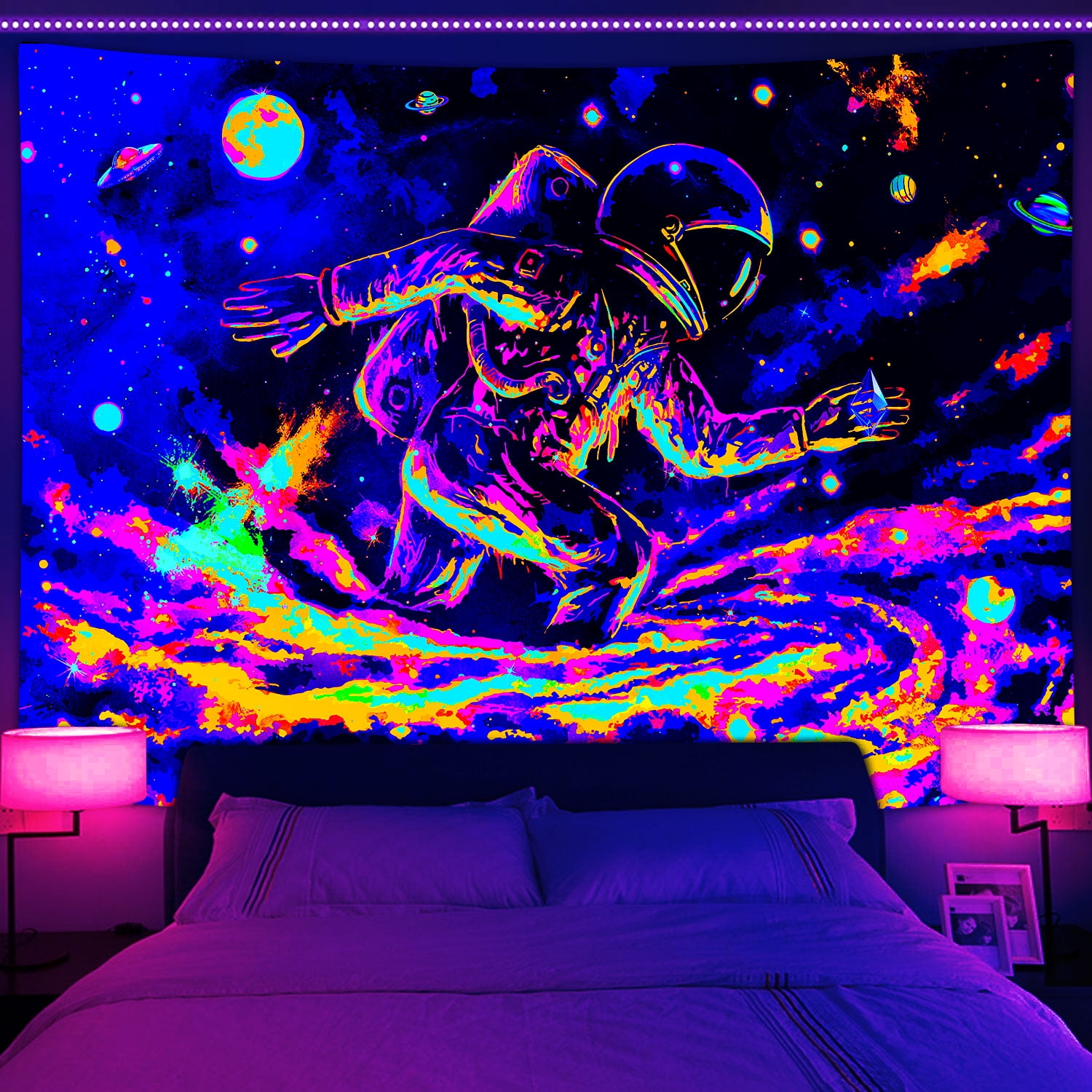 Trippy Space Astronaut Blacklight Tapestry UV Reactive, Funny Planet Black Light Art Poster Men Room Bedroom Decor, Psychedelic Glow In The Dark Blanket Party Decor - Walmart.com