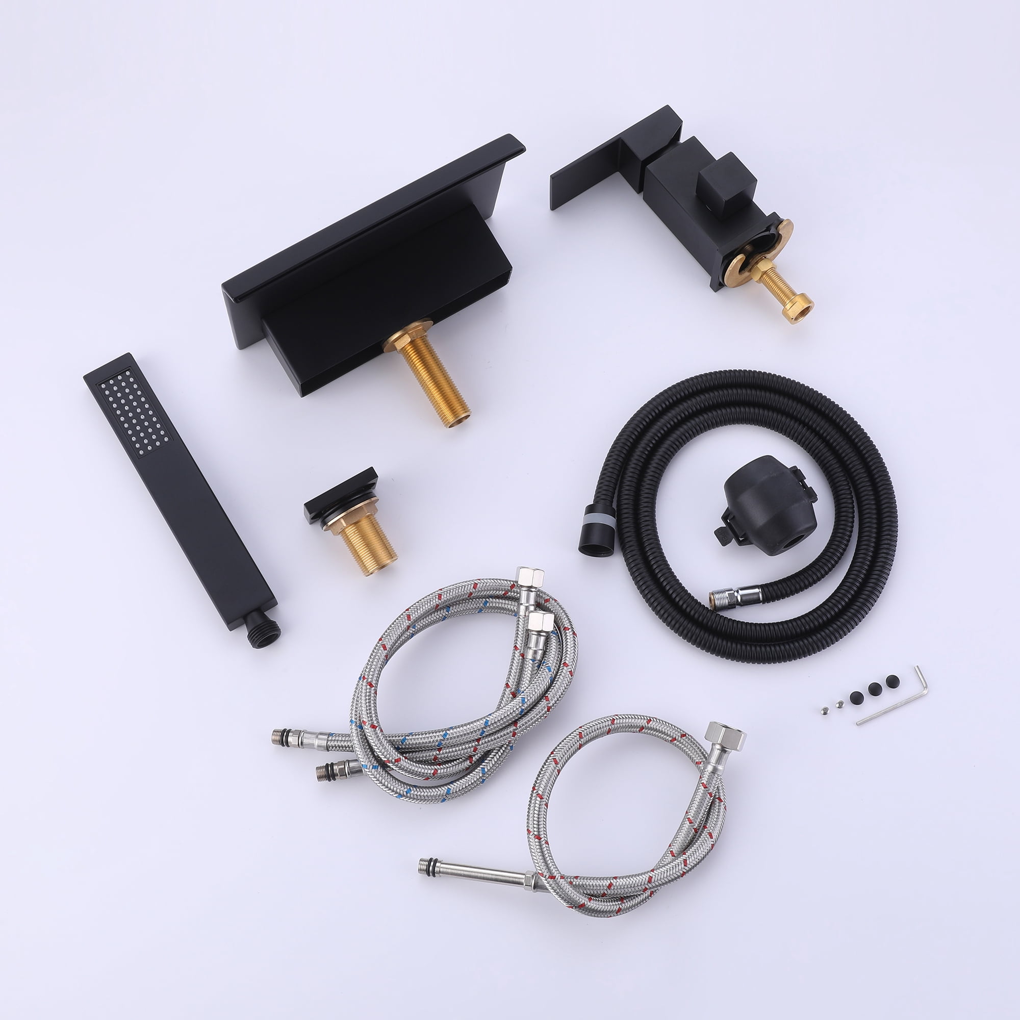 Waterfall Deck Mounted Three Holes Roman Tub Filler with cUPC Ceramic Cartridge, Two Handles Bathtub Faucet with Hand Shower