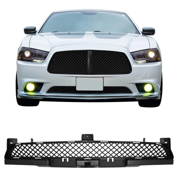 Ikon Motorsports Front Bumper Hood Lower Grille Grill Replacement For 2011-2014 Dodge Charger R/T SXT SE Pursuit, Chrome ABS Plastic