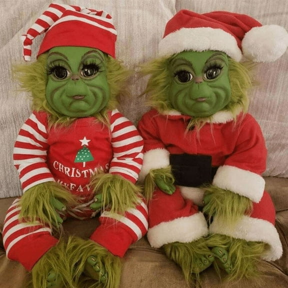 Christmas Grinch Stuffed Plush Elf Doll Gift Kids Birthday Green Monster House Decorations