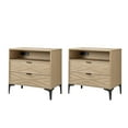 thumbnail image 4 of 2-Drawer Modern End Tables with Rear Charging Station V-shaped Design Matal Legs 2 Pieces for Living Room Oak, 4 of 7