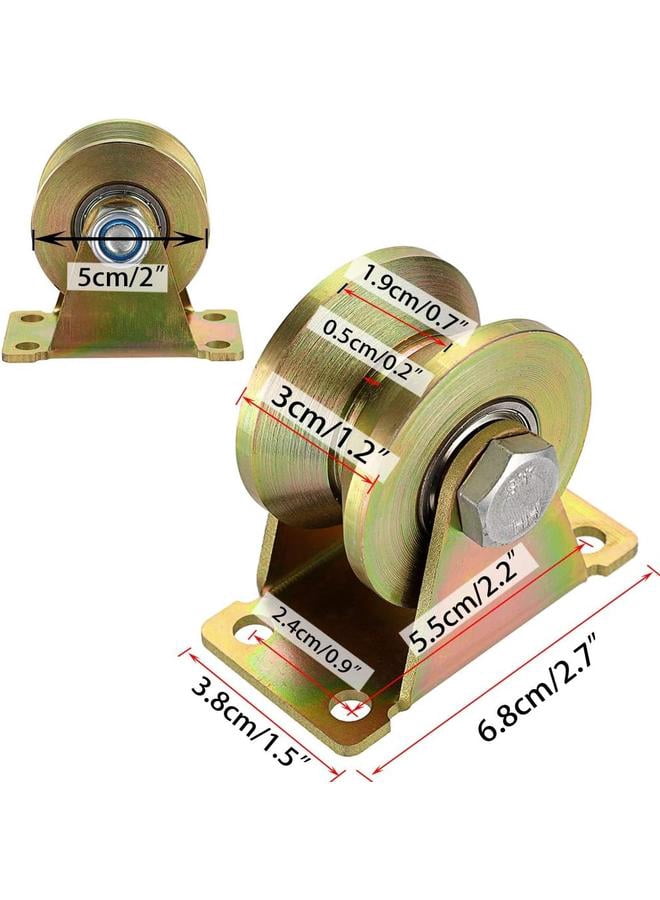 Pack of 2 2" V-Groove Wheels, Heavy Duty Rigid Casters for Inverted Track, Rolling Gate, Industrial Machine Carts, Wire Rope Rail