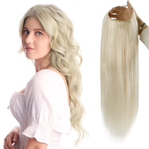 Pelucas en forma de U con brillo completo, rubio platino, media parte, piezas de cabello, peluca en U, extensiones de cabello de una pieza, cabello rubio natural, 120 gramos, 14 pulgadas