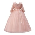thumbnail image 3 of IBTOM CASTLE Flower Girls 3/4 Sleeve Deep V-Back Tulle Vintage Lace Wedding Party Long Dress Formal Princess Communion Pageant Maxi Gown 9-10 Years Pink, 3 of 8