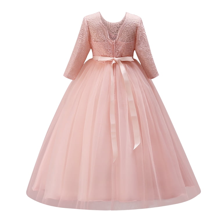 Long Sleeve Tulle Flower Girl Dress – Lace Applique First Communion & Party Gown For Girls
