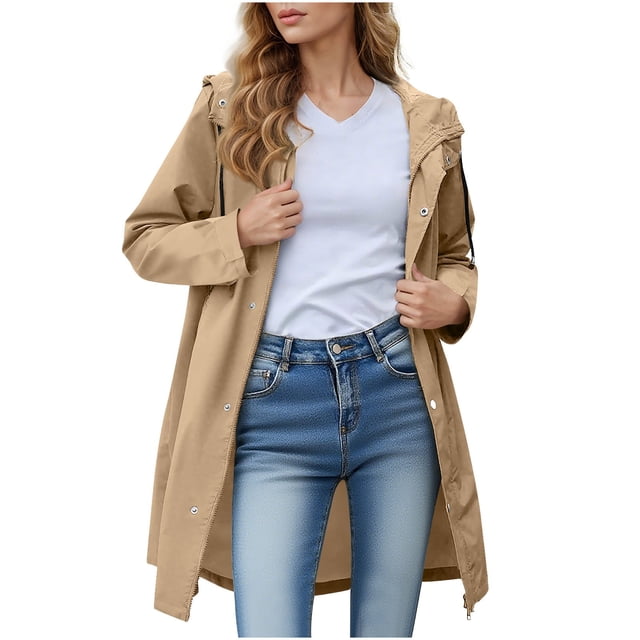 Womens Pullover Tops Spring Fall Clothes 2025 Long Sleeve Shirts Loose Festival Tops Long Sleeve Hooded Waterproof Windproof Button Pocket Daily Jacket Plus Size Tops For Women Summer