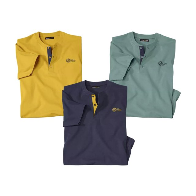 Atlas For Men - Camiseta para Hombre - Pack de 3 (Amarillo, Azul Marino, Verde)