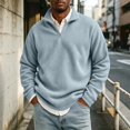 thumbnail image 4 of Men's Loose Fit Quarter Zip Sweatshirt Mock Neck Corduroy Long Sleeve Pullover Soft Top for Fall Light Blue 4XL, 4 of 6