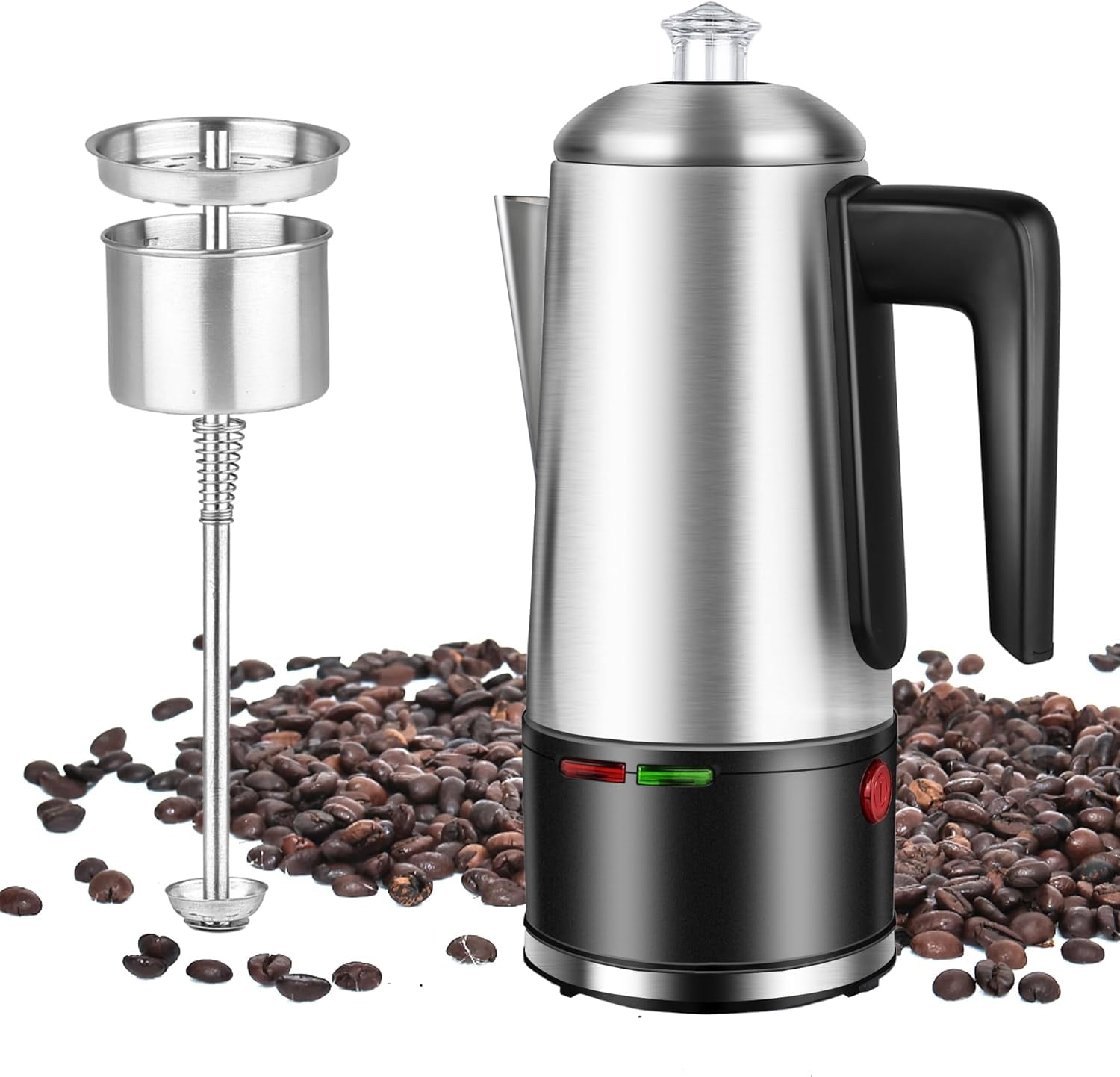Electric Coffee Percolator 12 CUPS Percolator Coffee Pot,800W Percolator Coffee Maker Stainless Steel with Clear Knob Cool-touch Handle,Coffee Pot Percolator Auto Keep Warm Function