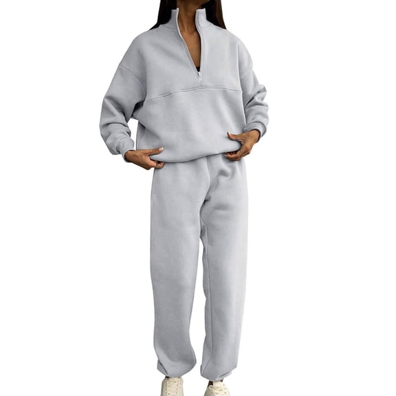 Yokua Women's Half Zip Sweatshirt and Jogger Pants Set Warm Fabric for Casual Wear