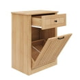thumbnail image 3 of Tilt-Out Trash Can Cabinet, 10 Gallon Fluted Laundry Hamper Cabinet with Drawers, Wooden Hidden Garbage Can Cabinet w/Storage Basket, Free Standing for Kitchen & Living Room,Natural Oak, 3 of 8