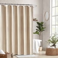thumbnail image 2 of Thick Imitation Linen Shower Curtain Luxury Waterproof Bathroom Bath Curtains Solid Color for Bathtub Bathing Cover with Hooks (Apricot-white hooks,W180xH200cm), 2 of 7