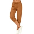 thumbnail image 3 of Womens Cargo Pants with Multi-Pockets,Athletic Capri Pant Stretchy Elastic Waist Carpenter Trouser with Pockets, 3 of 8