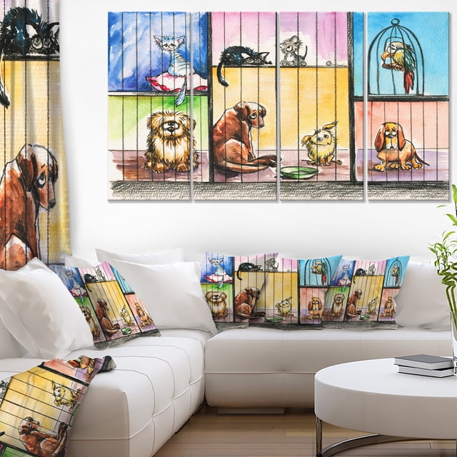 Tristes Animaux dans la Livre - Impression sur Toile Abstraite